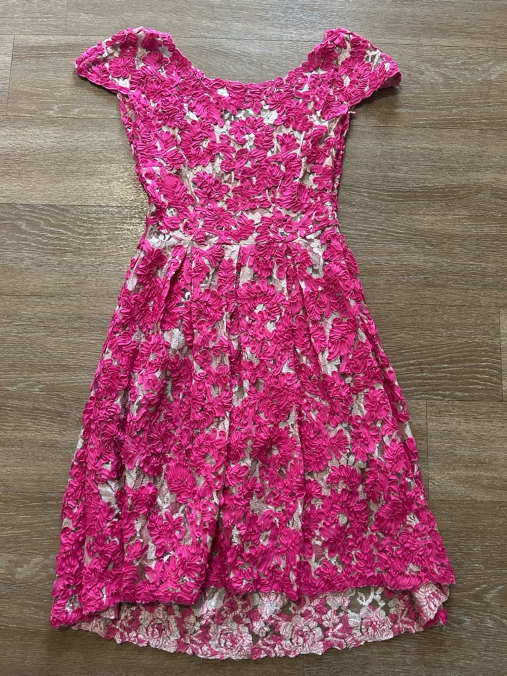 Yoana Baraschi Pink Lace Fit-and-Flare Homecoming Dress Anthropologie 0 - Picture 2 of 8